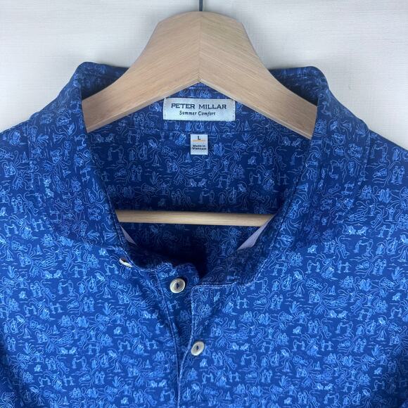 Peter Millar Men's Size L Polo Golf Shirt Casual Collared All Over Print - Picture 7 of 8